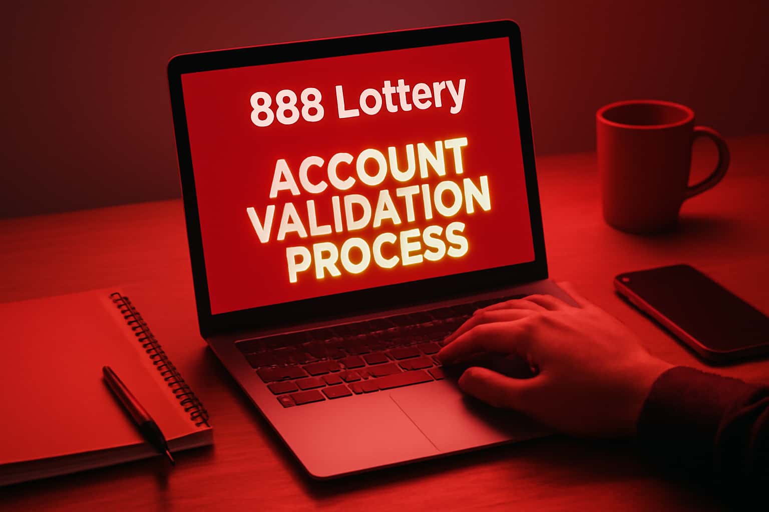 A high-tech visualization of the 888 Lottery Account Validation Process in a secure digital environment.
