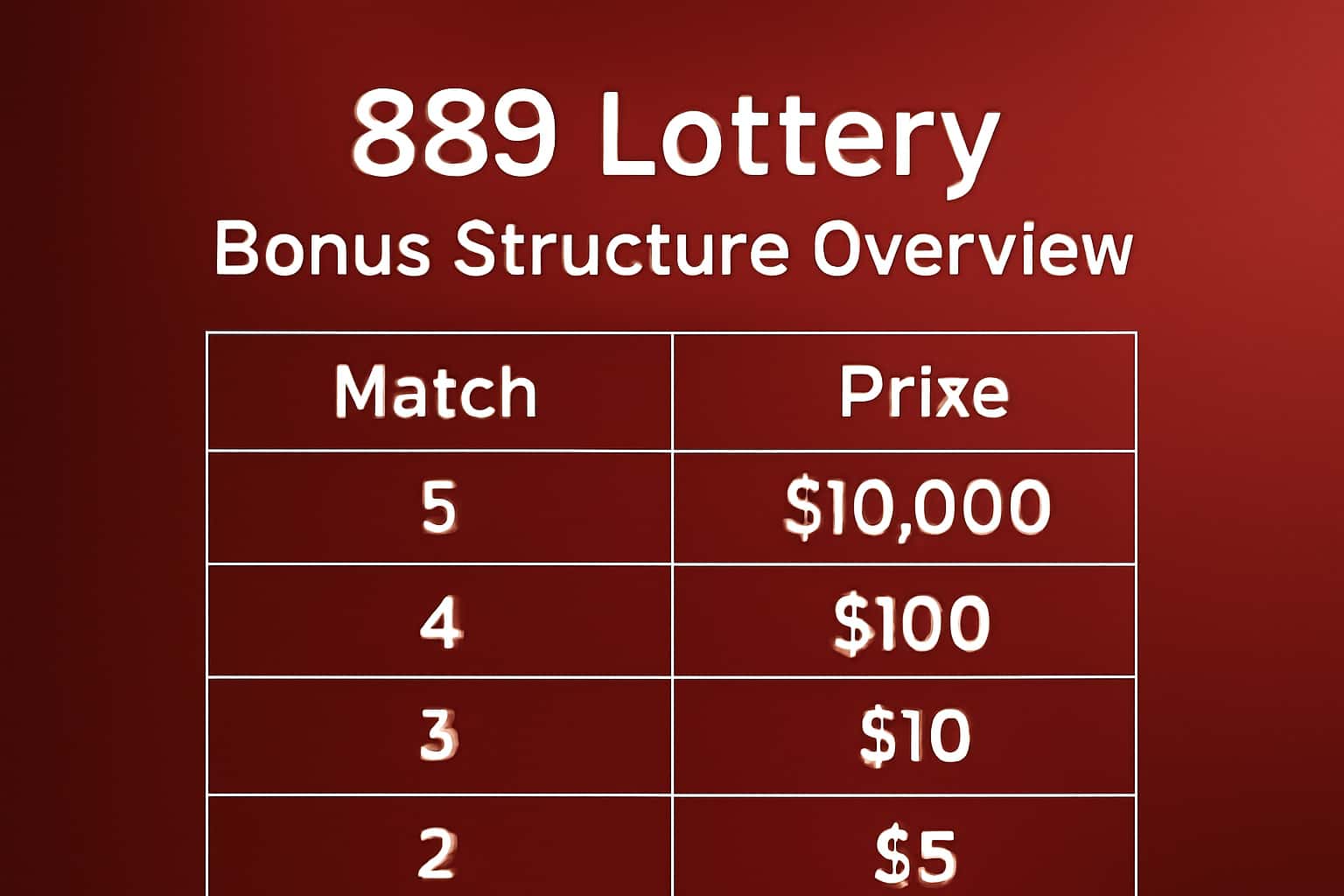 High-quality informational image representing the 888 Lottery Bonus Structure Overview.