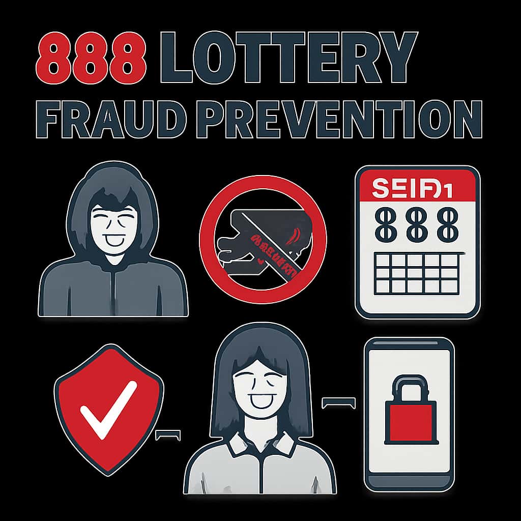 An educational illustration related to 888 Lottery fraud prevention.