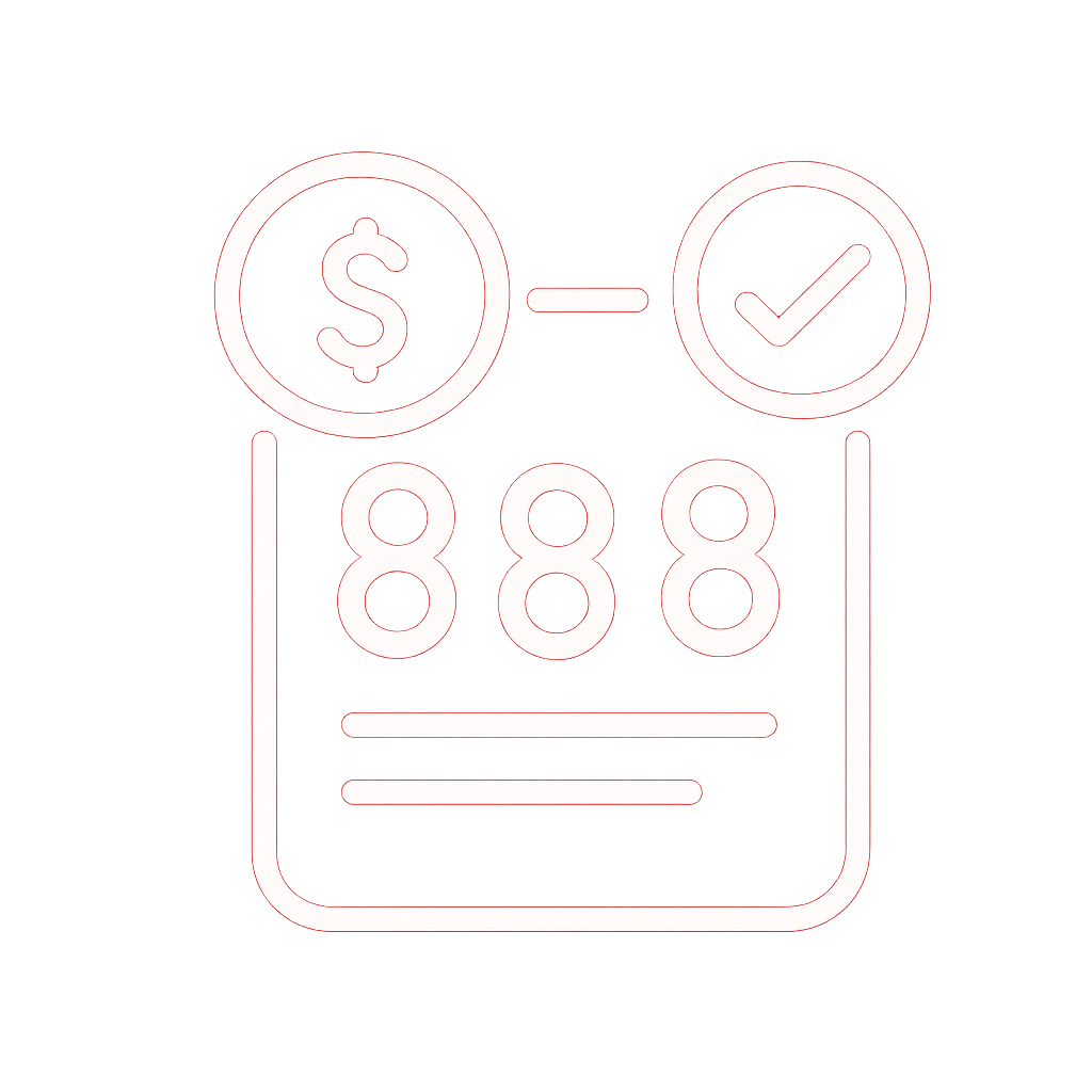 A badge concept for 888 Lottery login help.