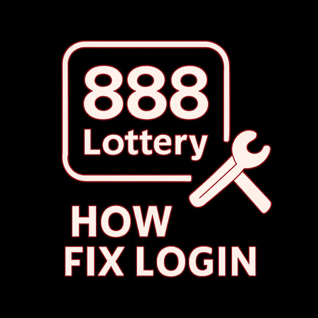A badge concept for 888 Lottery login help.