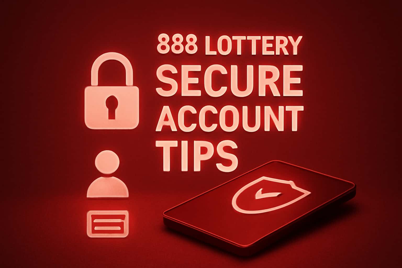 Informative scene highlighting account security tips for 888 Lottery.